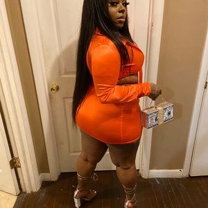 Orange 2-piece satin skirt set